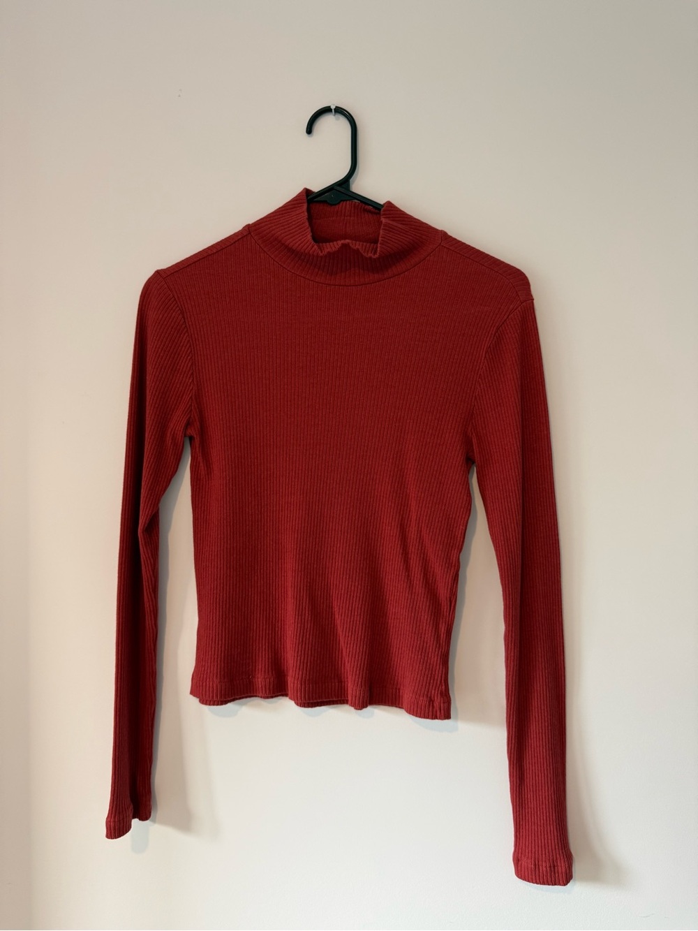 Frank and Oak Ribbed Mock Neck Long-Sleeve Top in Red/Orange
